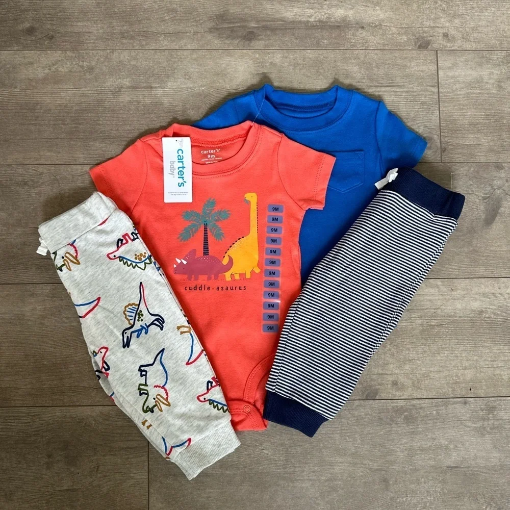 New Carter's Baby Boy's Retro Dinosaur / Modern 4 Piece Cotton outfit sets